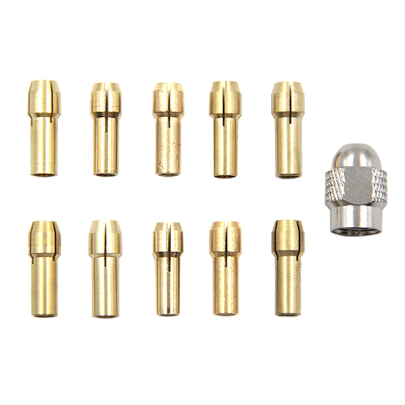 11PCS/lot Mini Drill Brass Collet Chuck for Rotary Tool 0.5-3.2mm Brass and Nut for Accessories Set