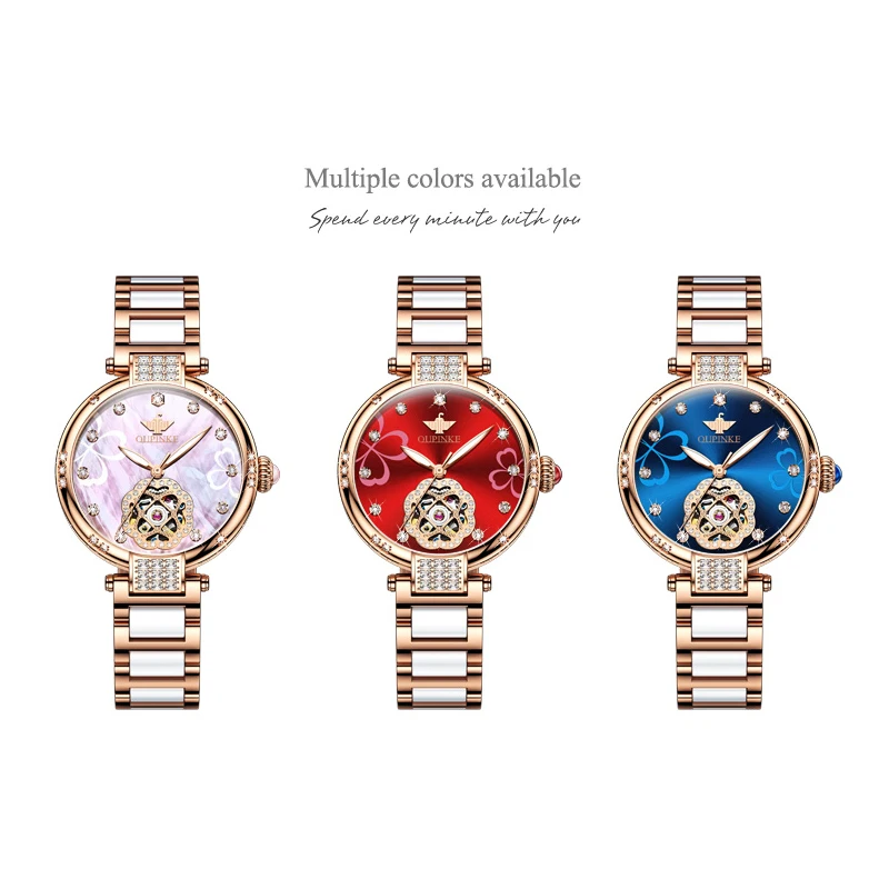 OUPINKE Top Luxury Brand Automatic Mechanical Women Watch Tungsten Steel Watchstrap Waterproof Gift Box Automatic Watches Women