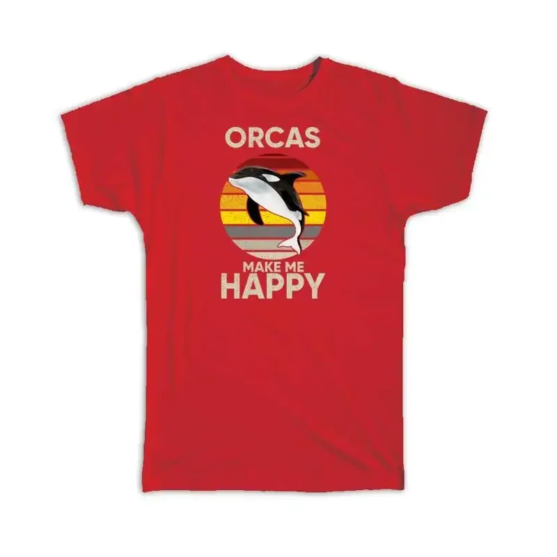 Orcas Make Me Happy Killer Whale, affiche rétro décorative, t-shirt animal aquatique