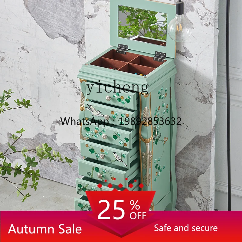 

Jewelry Jewelry Chest Vintage Painted Seven Chest Cabinet with Mirror Makeup Cabinet
