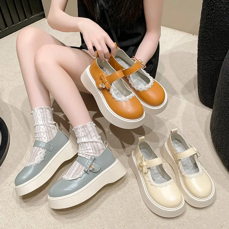 

British Style Fashion Big Toe Retro Small Leather Shoes New Japanese Style Thick Sole Mary Jane Shoes to Match with Skirts