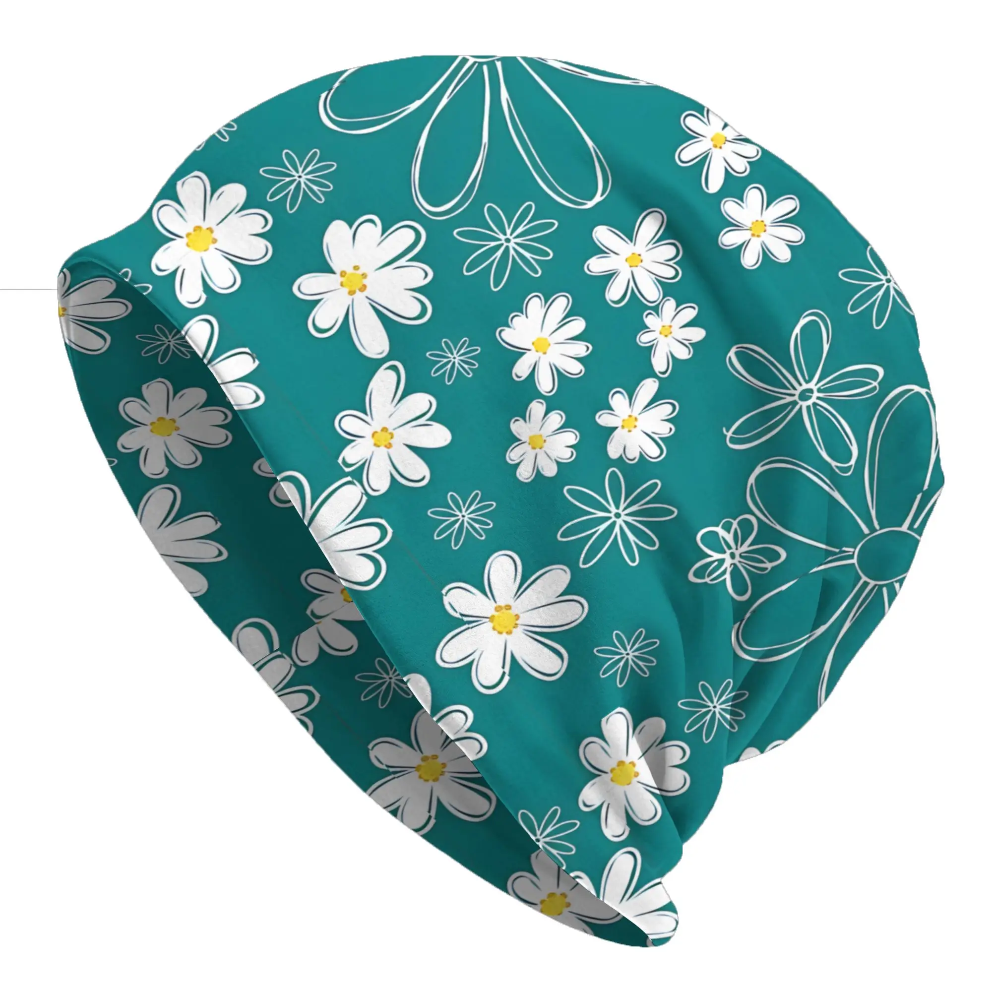 Gorros   Summer Hats Abstract Daisy On Teal Thin Hat Bonnet Hipster Skullies Beanies Caps Men Women's Earmuffs