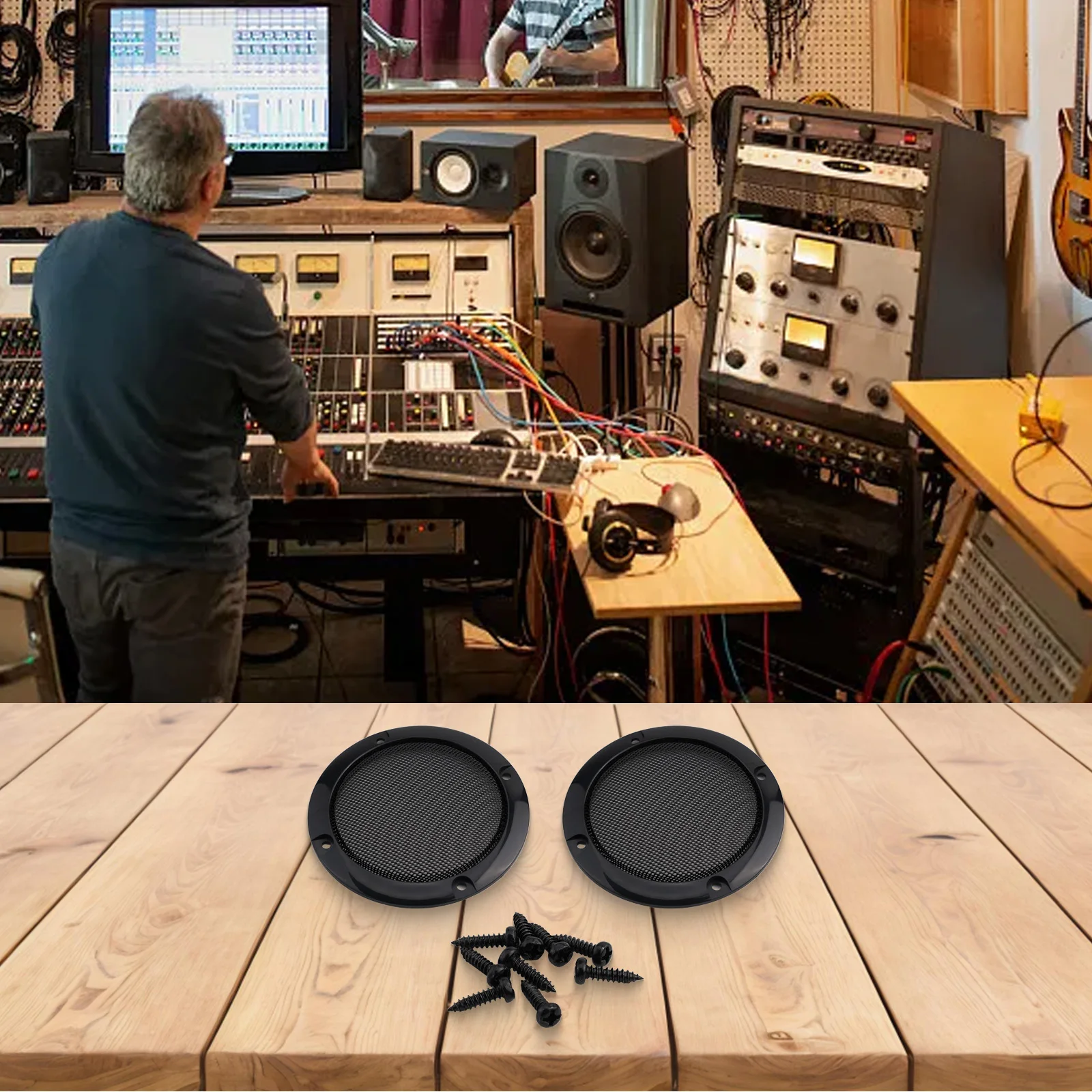 قطعتان من شبكات شبكة مكبر صوت السيارة مع براغي وأغطية غبار معدنية توفر الحماية وسهولة التركيب #2