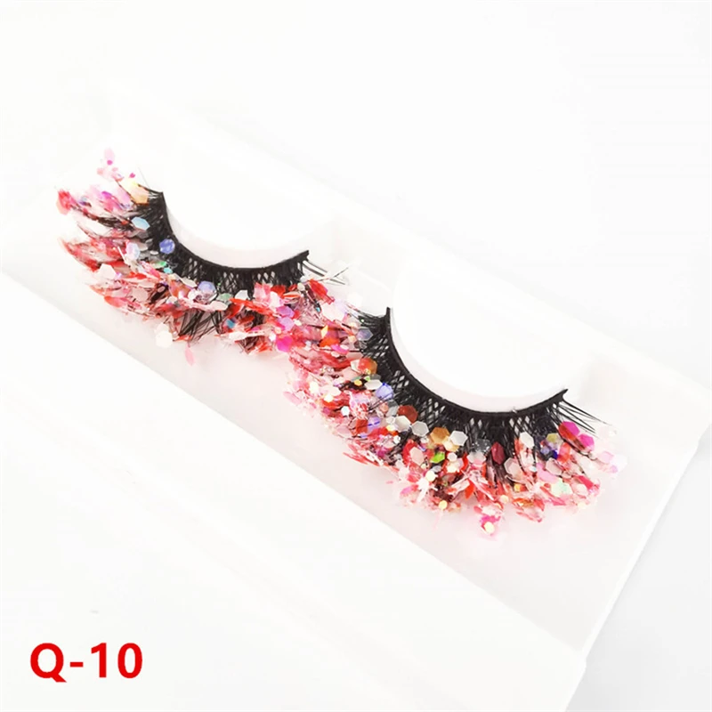 Colorful 3D False Eyelashes Natural Nude Glitter Sequins Rhinestones Thick Exaggerated Stage Makeup