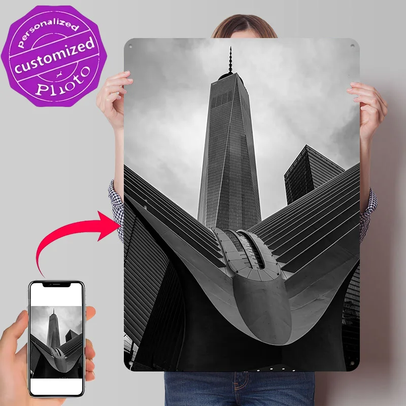 One World Trade Center and Oculus 3D Texture Metal Poster Customized Wall Art Tin Sign Gift for Mancave Wand Deko Vintage Decor