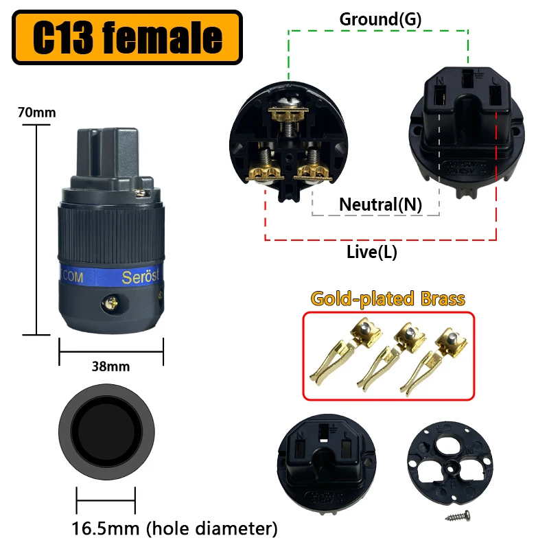 Serost SE-PC 24K مطلية بالذهب النحاس الولايات المتحدة التيار المتناوب قابس طاقة و C13 موصل للصوت لتقوم بها بنفسك كابل الطاقة الرئيسي