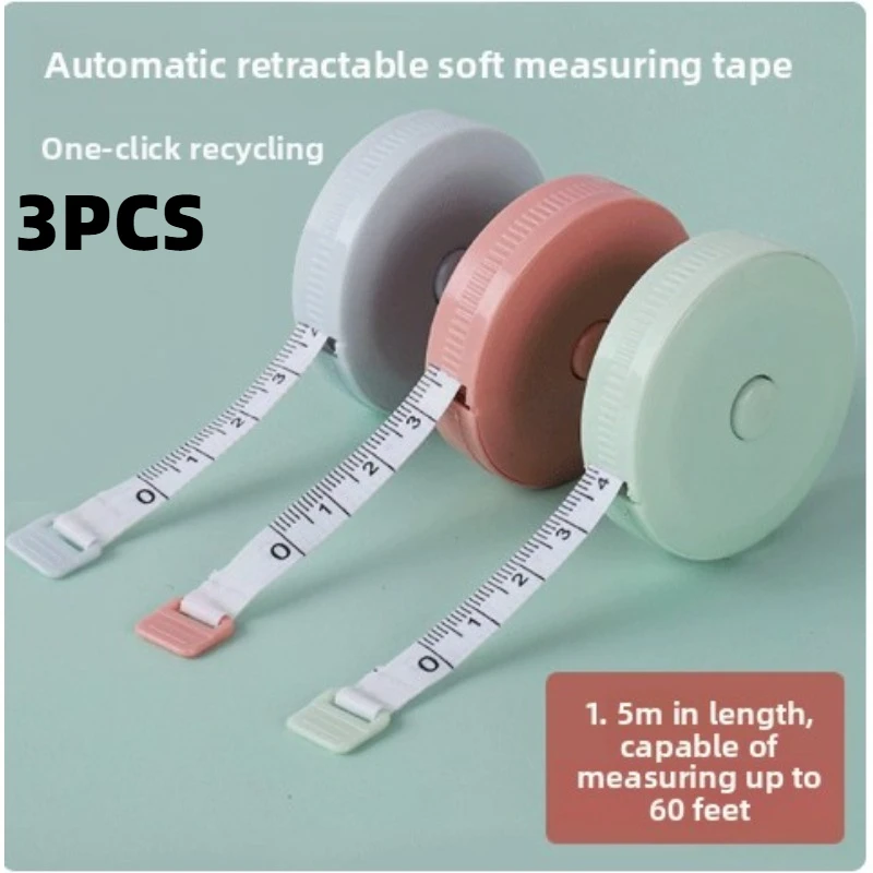 

3PCS-Double-sided telescopic sewing soft ruler, tape measure with button, suitable for fat reduction, medical body measurement, tailor-specific tools, small and easy to store
