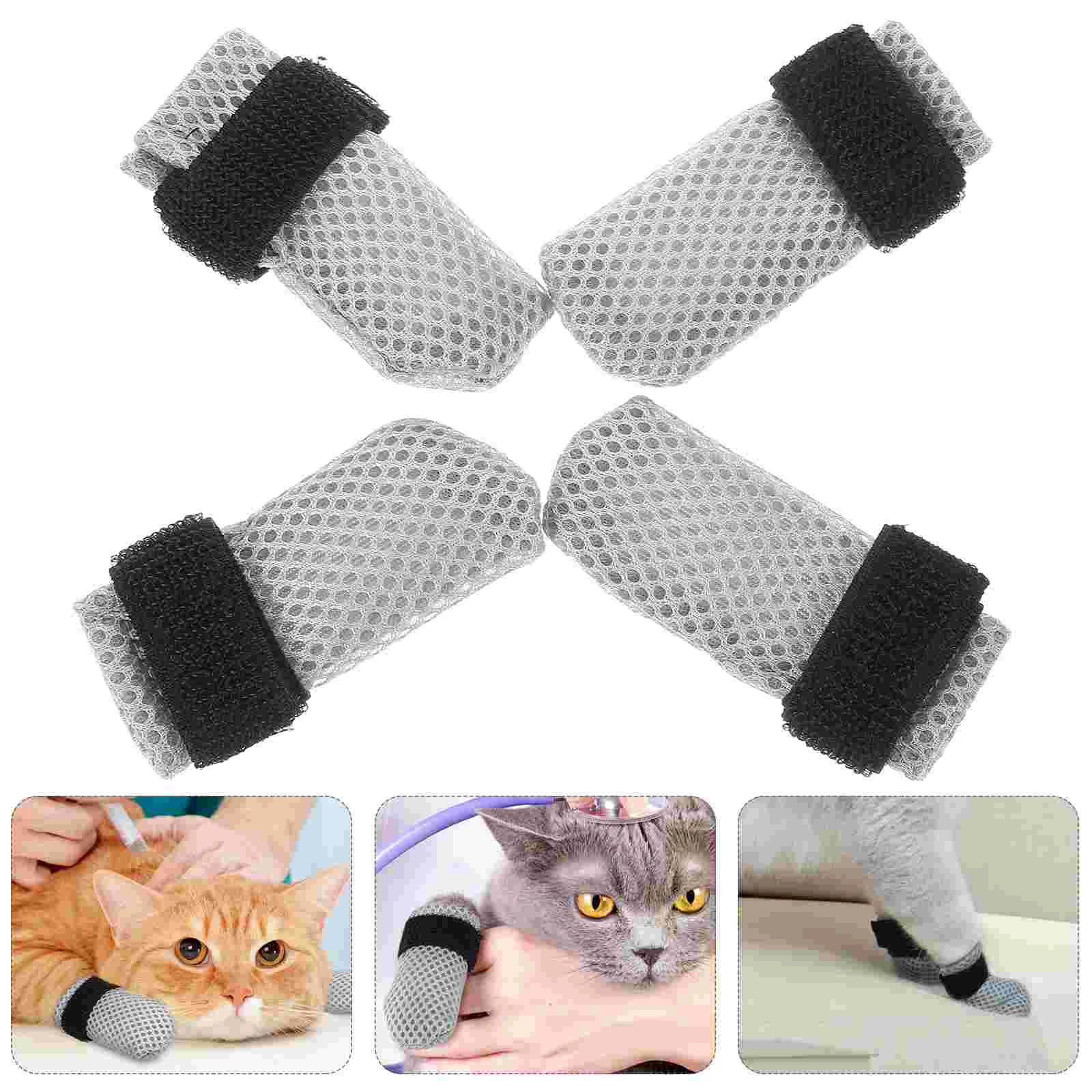 4 Pcs Cardboard Cat Feet Mittens Shoes for Cats Polyester Booties Kitten Claw Caps