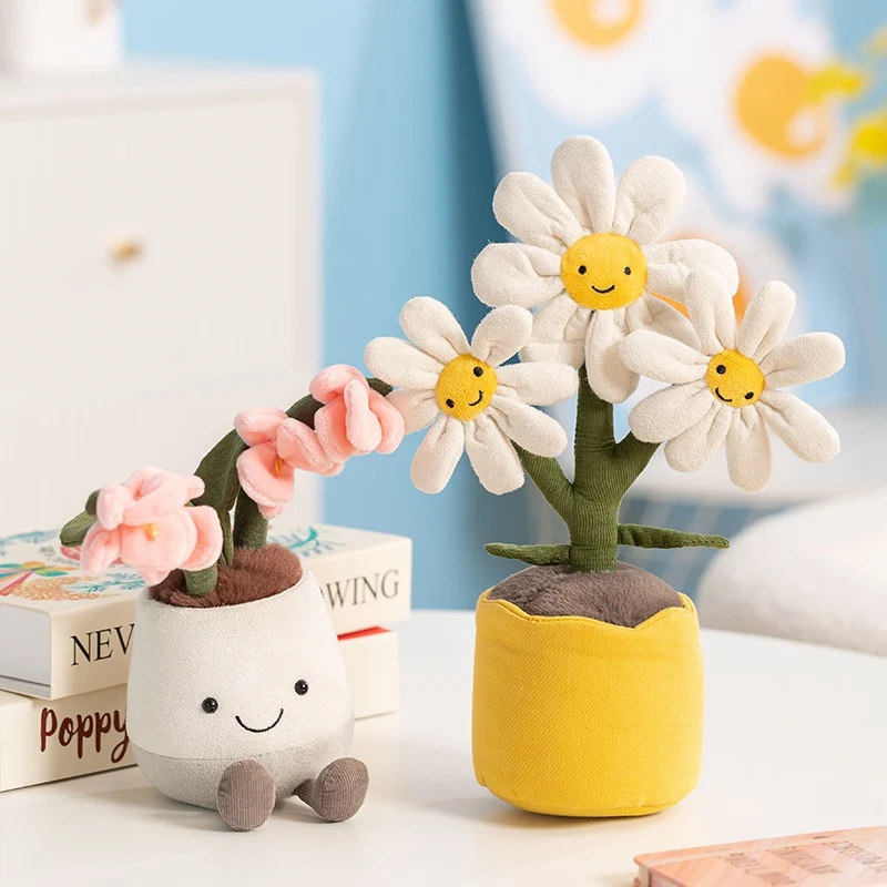 Pretty Jellycat Plant Daisy Flower Plush Amuseables Pink Orchid Doll Decoration Ornament Toy Kawaii Gift Kids Never Wither