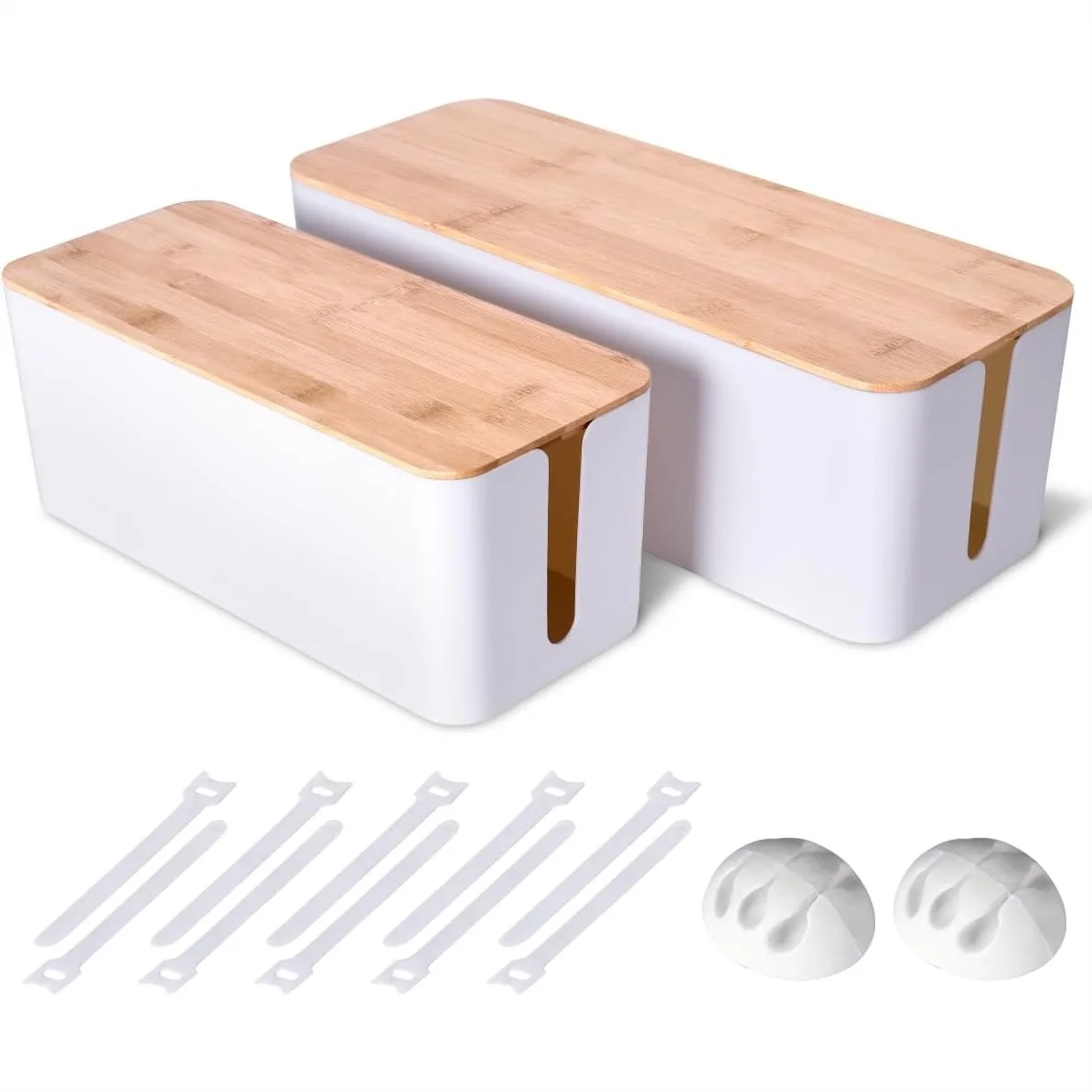

2 Pack Wooden Style Cable Management Box for TV Wires, Computer, Router, Under Desk Power Strip - White