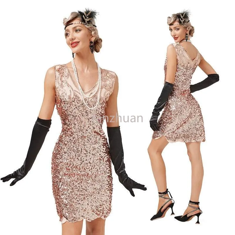 

New Ladies Dress Women's 1920s 30S Sequin Beaded Flapper Gatsby Cocktail Dress Wedding Formal Party Club Performance Swing Dress