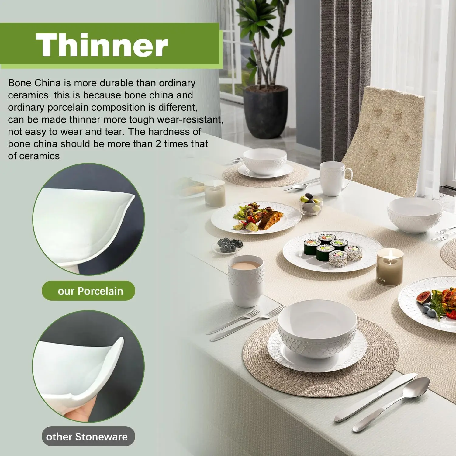 16-Piece White Embossed Mesh Bone China Dinnerware with Lightweight Durable Chip Resistant Design Service for 4