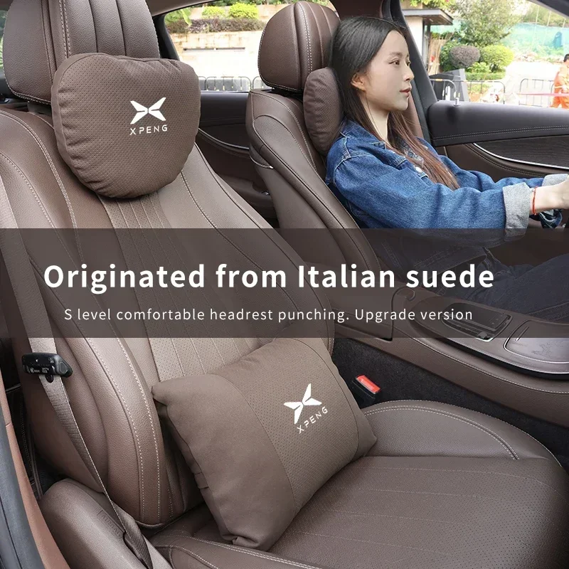 For Xpeng Xiaopeng P7 P5 G3 G9 G3i Suede Car Headrest Neck Support Seat Lumbar Cushion Breathable Soft Neck Pillow Accessories