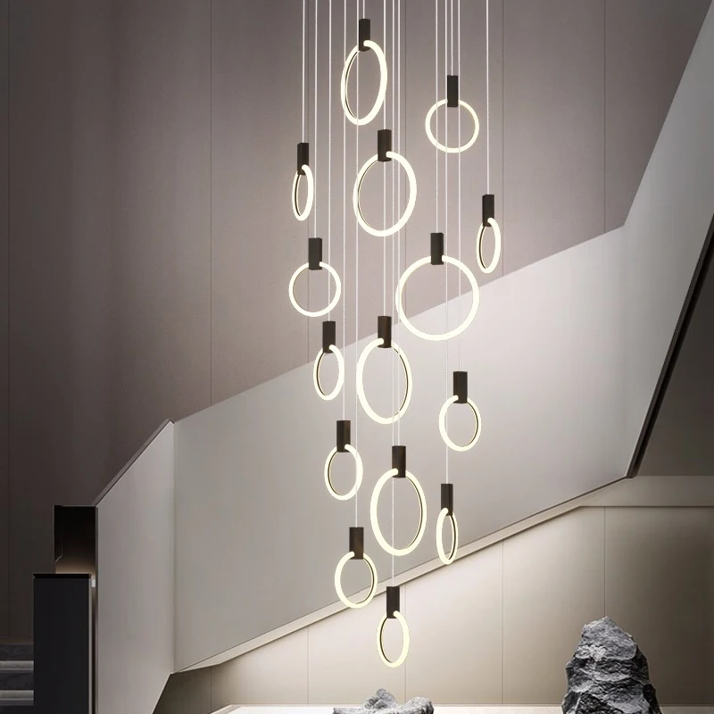 modern acrylic staircase chandelier led design lamp luxury home decor iluminacao interior criativo preto e dourado luminaria de cozinha 01