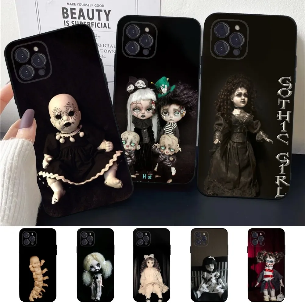 Krajews Creepy Dolls coque  Phone Case For Apple iPhone 15,14,13,12,11,XS,XR,X,8,7,Pro,Max,Plus,mini Silicone Black Cover