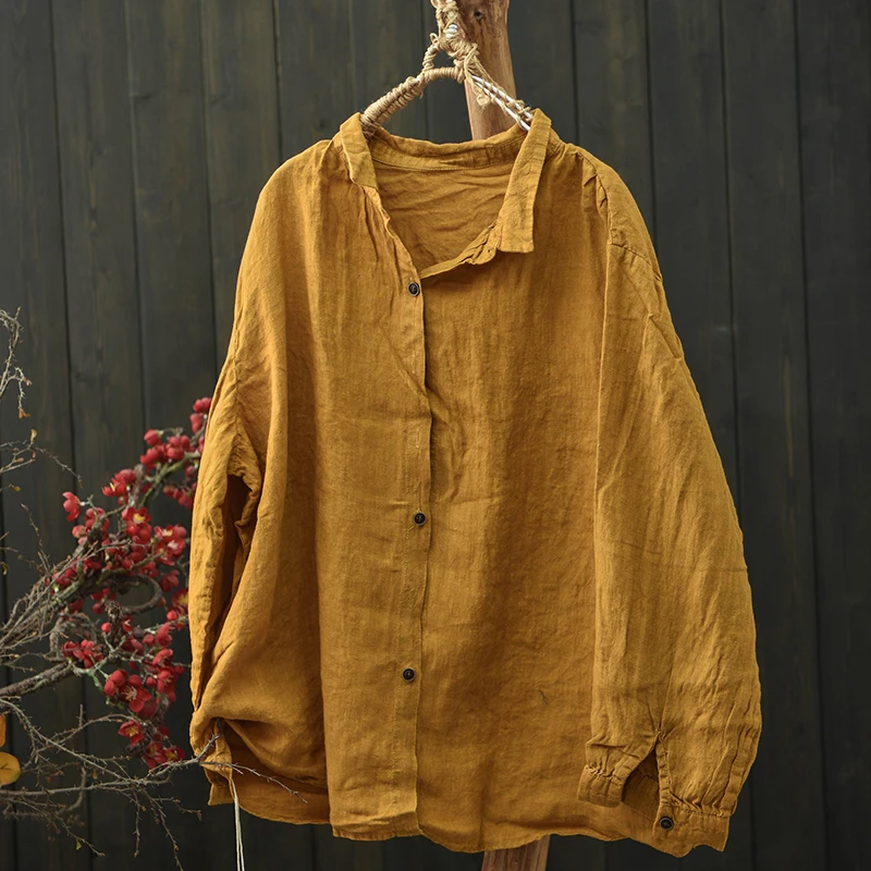 

Oversized Women Long Sleeve Linen Shirt New Arrival 2026 Spring Vintage Style Solid Color Loose Female Casual Tops Shirts M2418
