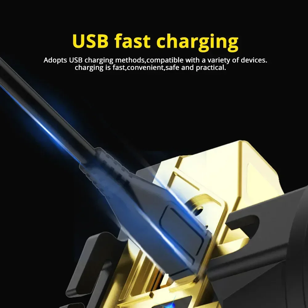 Linterna frontal LED impermeable para pesca, linterna potente de 3 modos, recargable por USB 18650, batería externa