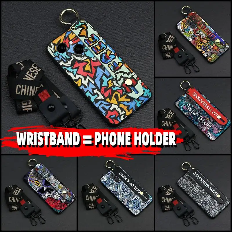 Graffiti Lanyard Phone Case For Tecno POP9 4G/Spark GO 1/KL4 Soft case Shockproof ring Dirt-resistant Wristband Durable