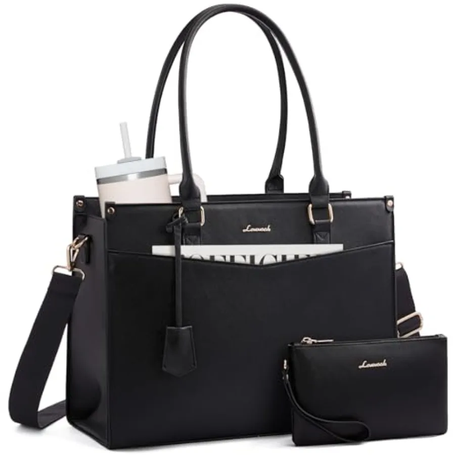 

LOVEVOOK Laptop Bag for Women 2-in-1 Tote Purse with Clutch and Cup Holder Waterproof Briefcase for Work Travel
