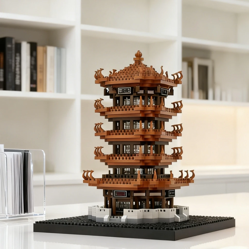 Oriental Multi-Layer Pagoda Micro Bricks, Retro Chinese Tower Building Kit for Home Decor Collection