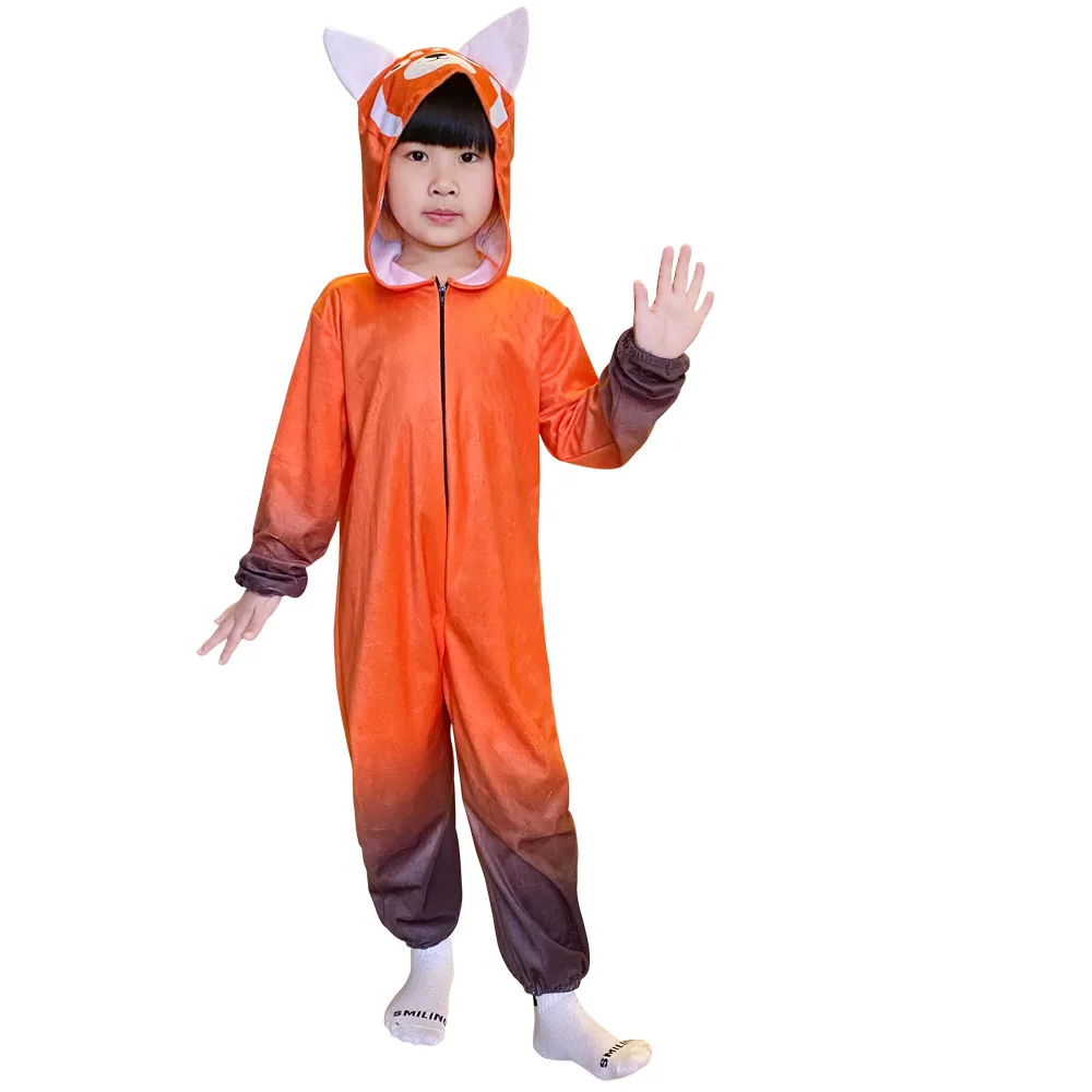 Turninged Red Cosplay Costume Kids Children Procyon Lotor Racoon Meilin Cartoon Jumpsuit Halloween Birthday Party Fancy Dress