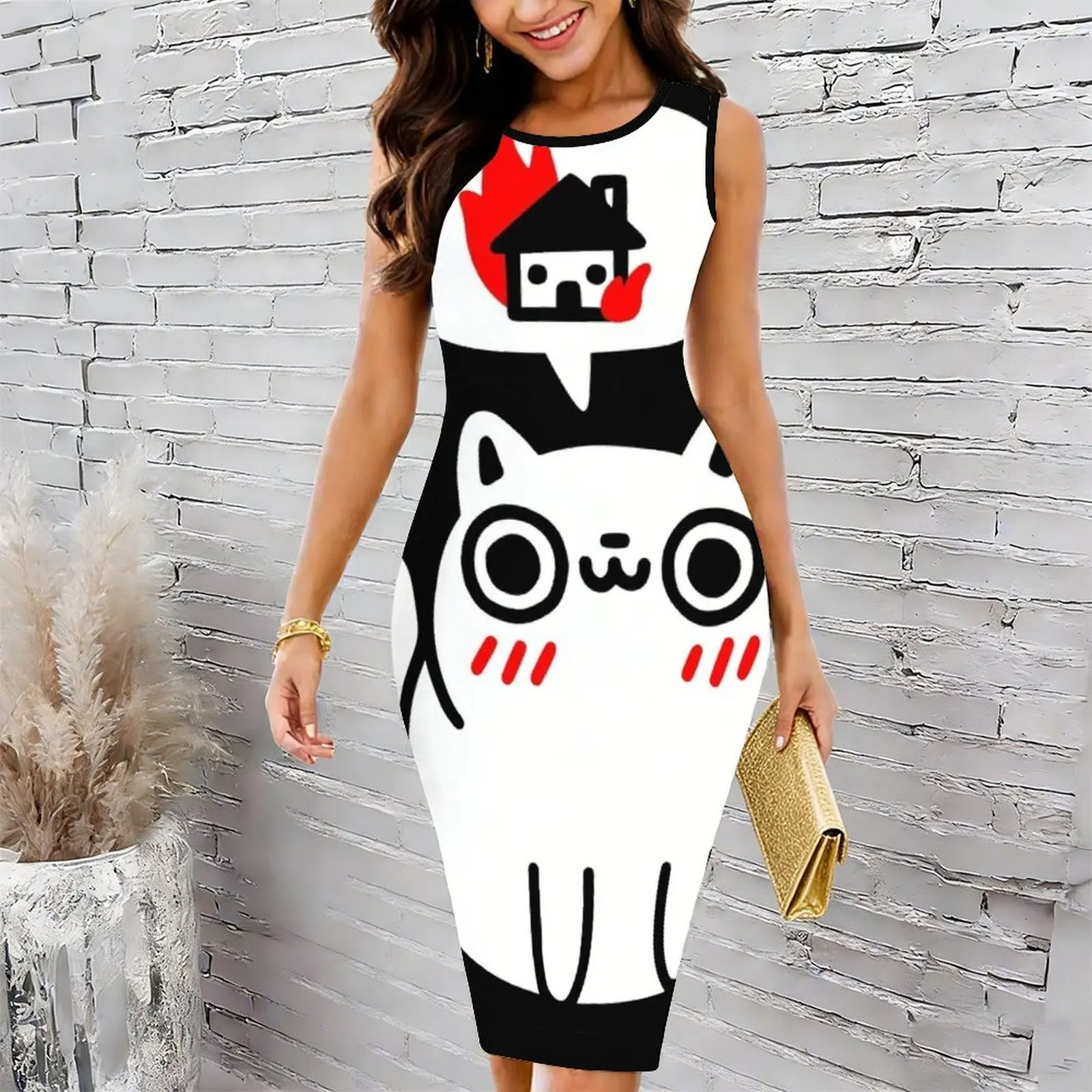 Dreaming of Destruction Women's Round Neck Tight Hip Wrap Skirt