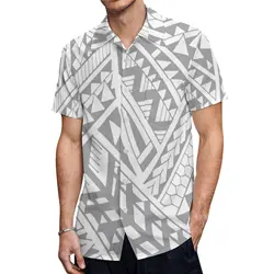 Hot Sales Summer Mens Short Sleeve Shirt Custom Polynesian White Button Shirts Plus Size Hawaiian  Men Shirts