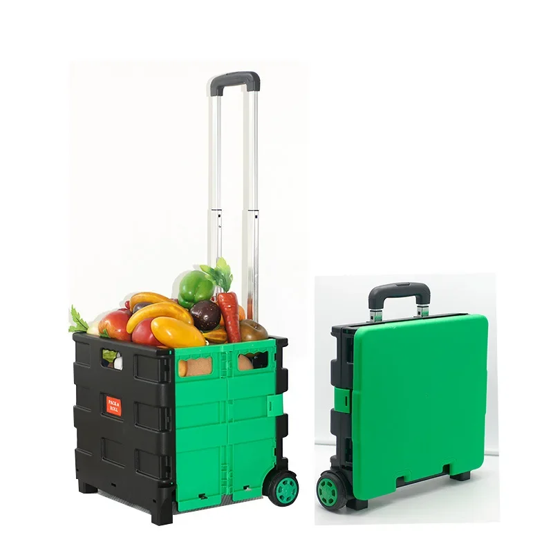 

Hot Sale Supermarket Plastic Portable Foldable Luggage Cart Folding Shopping Trolley Shop Bags