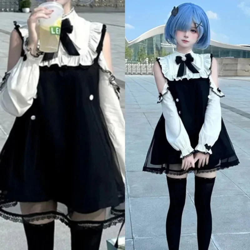 Y2K بناتي متخصص ثقافة فرعية فساتين الدانتيل Kawaii الزي مجموعة لوليتا فتاة الصيف الشارع الشهير كعكة واضح القوطية خارج فستان باكتاف مفتوحة