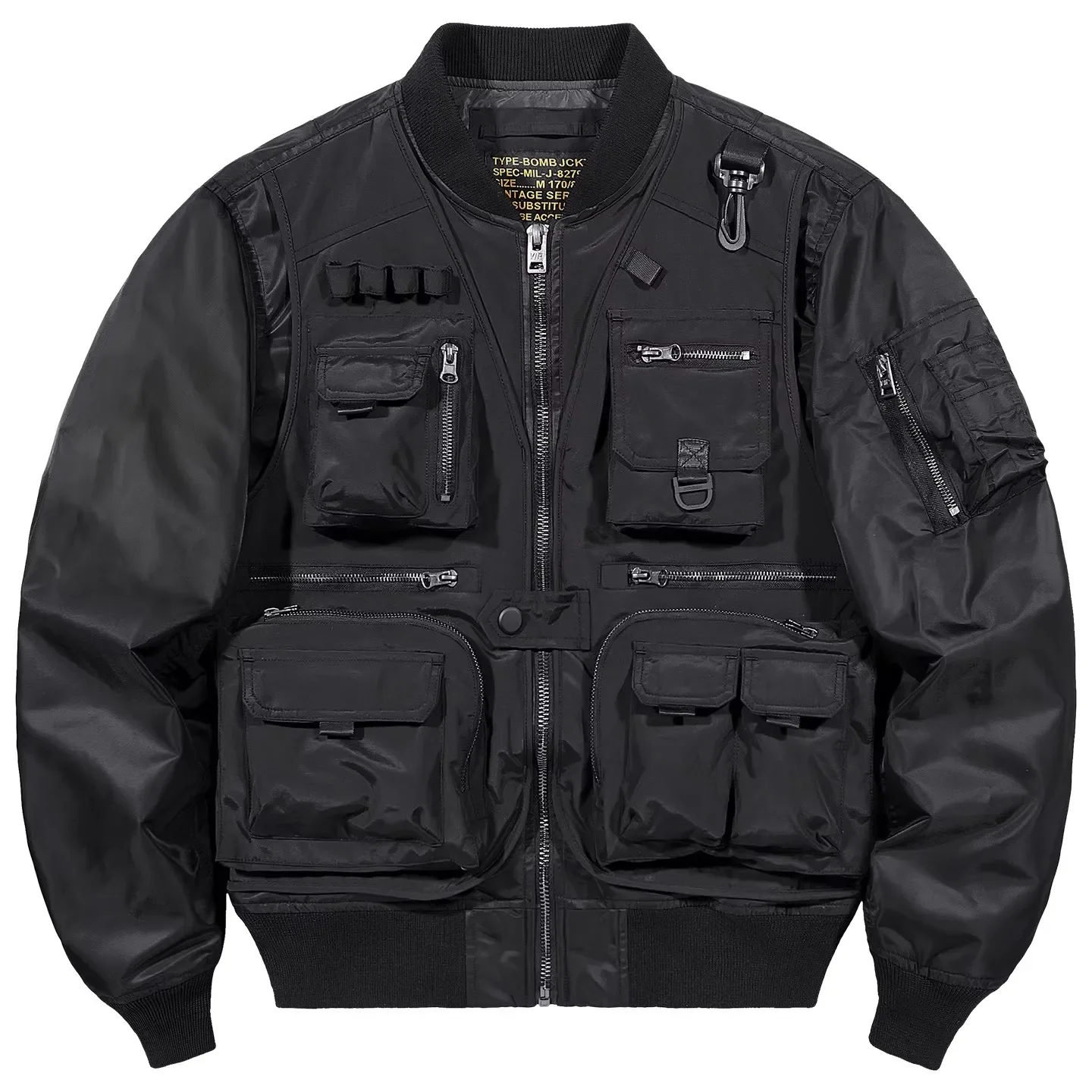 

Man New Functional Multi Pocket Pilot Jacket Military Style Loose Cargo Coat for Men