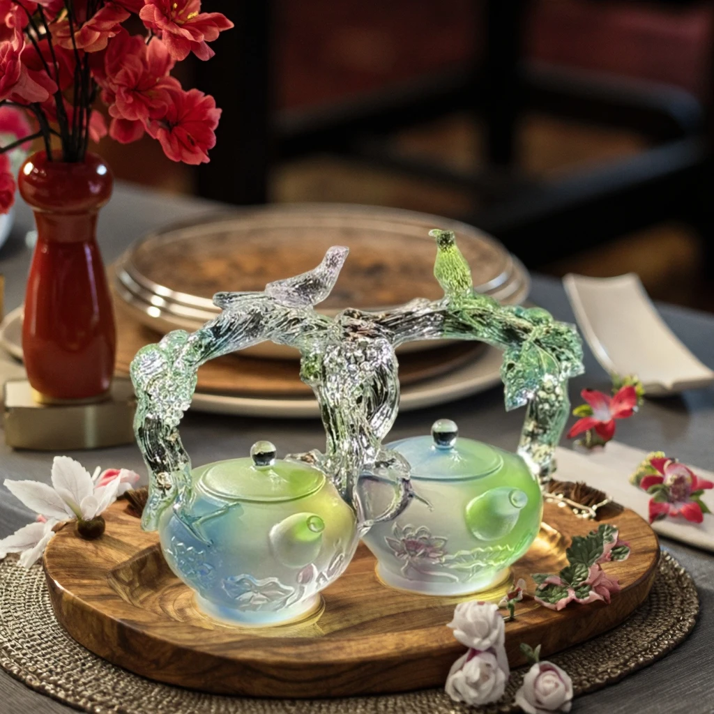 Paire assortie de pots de pie Liuli, coffret cadeau de mariage, symbolisant le bouge conjugal, Art en cristal fait à la main avec Motif Double bonheur