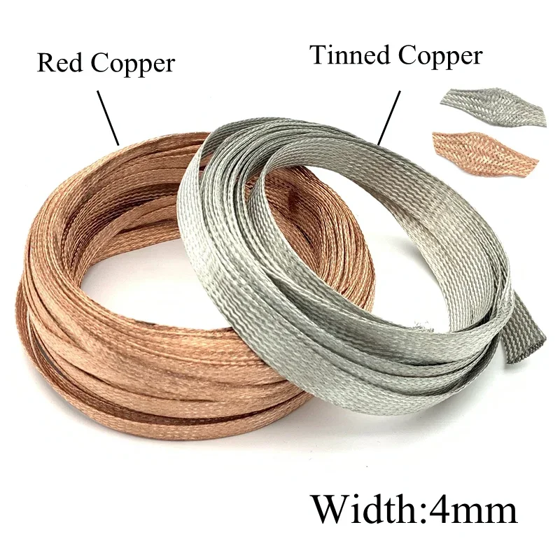 4mm Tinned Plating Copper Braided Sleeve Metal Sheath Anti Interference Screening Audio Speaker Wire Wrap Signal Cable Shielding