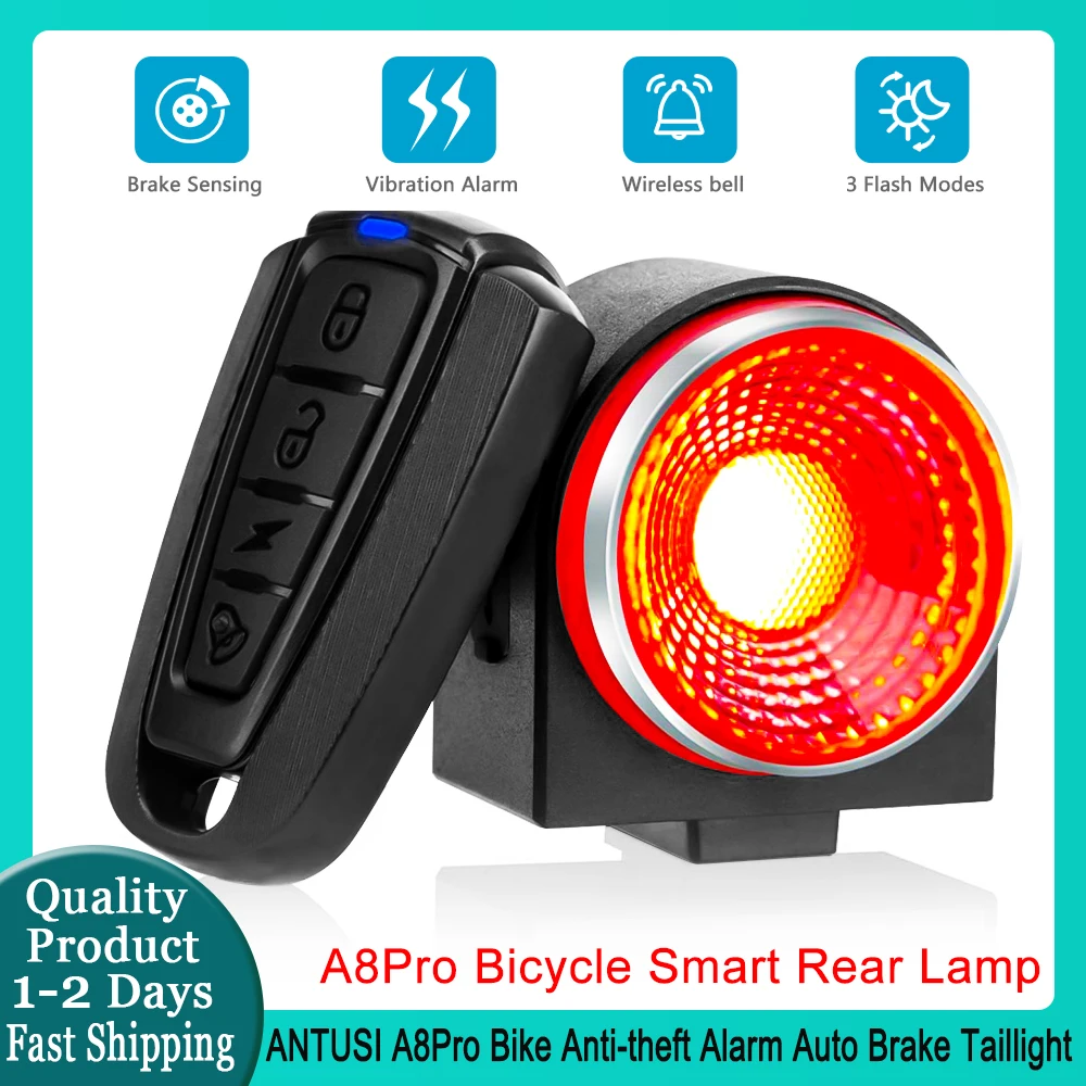 ANTUSI A8Pro Bike Anti-theft Alarm Auto Brake Cycling Taillight USB Charging Waterproof Bicycle Rear Light Remote Control