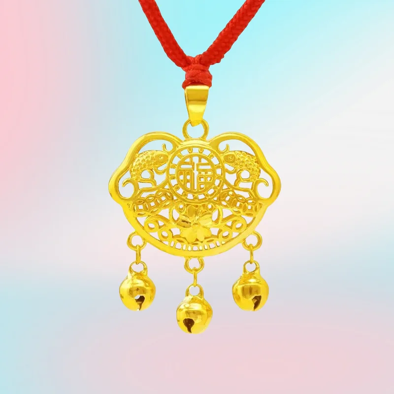 

NEW 9999 Real Gold 24K Goldfish Safety Lock Pendant Children's Baby Gold Baby Lock Pendant Female