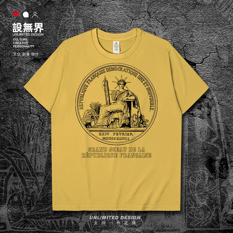 França frança caise selo francês marianna criativo de manga curta camiseta masculina maré streetwear meia manga algodão topos