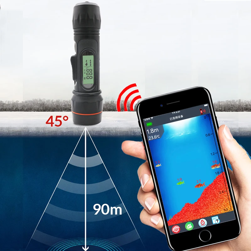 Wireless Fish Finder for Winter Ice Fishing Depth Sensor 90 m Depth Finder with temperature Erchang f12b