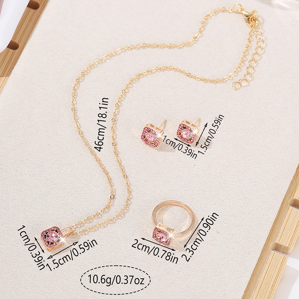 مجموعة مجوهرات مكعبة فاخرة قطعة واحدة، قلادة نسائية أنيقة، مجموعة أقراط وخاتم، هدية مثالية لعيد الحب، هدية عيد الميلاد، ثنائية #2