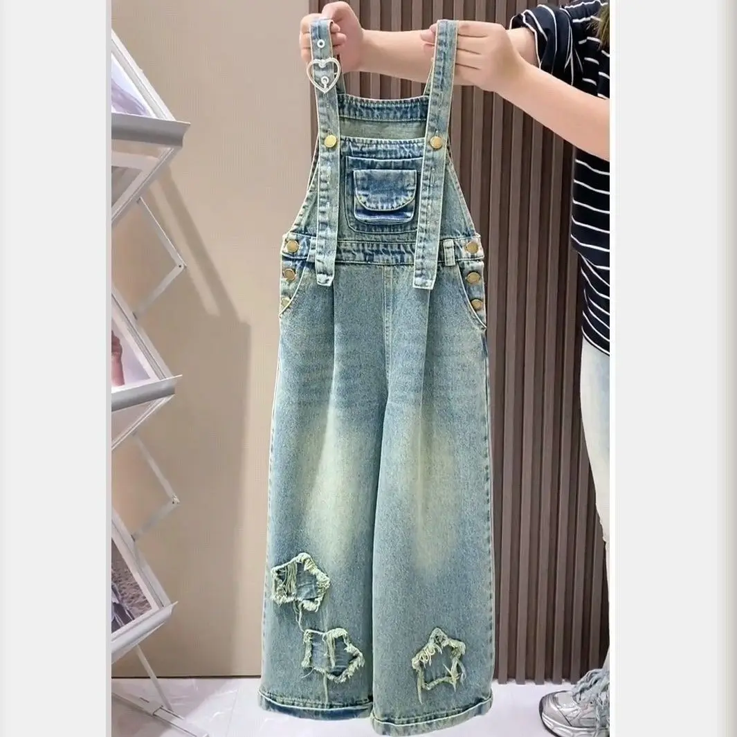 Fashion New Girls' Summer Overalls Children's Spring Autumn Jeans Girls' Casual Fashion Overalls Jeans Versatile Pants