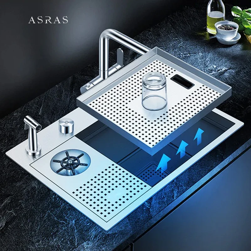 ASRAS Hidden Island Small Size Sink 304 Stainless Steel 4mm Thickness Handmade Brushed Sink High Pressure Cup Washer Sinks