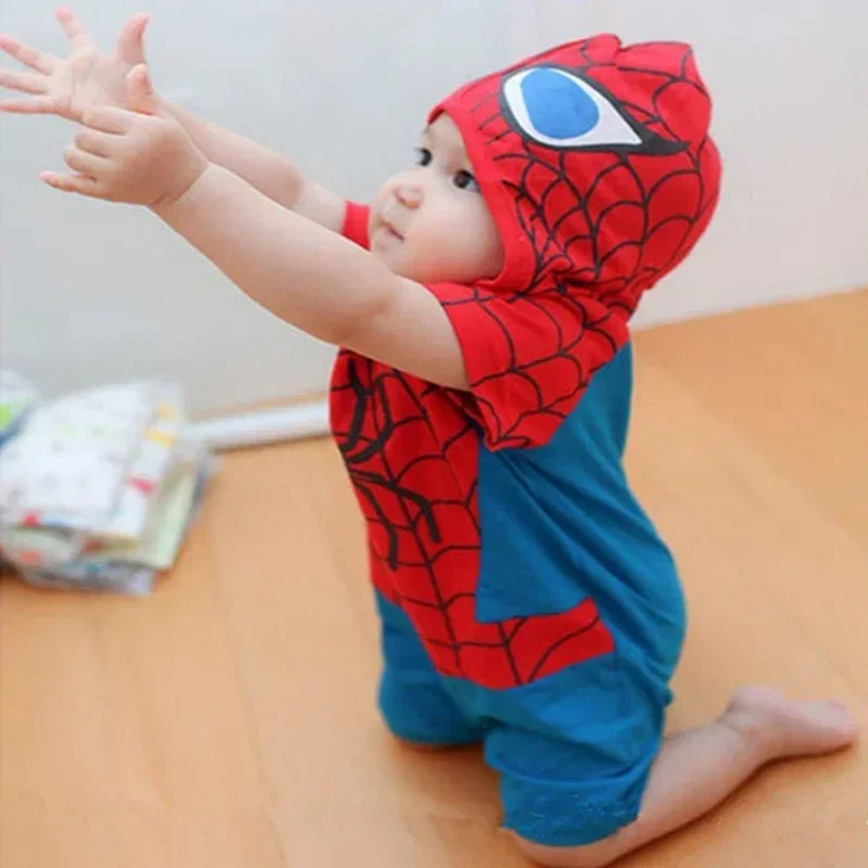 Summer Spring Newborn Baby Boy Girl Rompers Infant Cartoon Spiderman Print Kids Jumpsuit Clothes Cotton Hoodies Top Outfits 0-2T