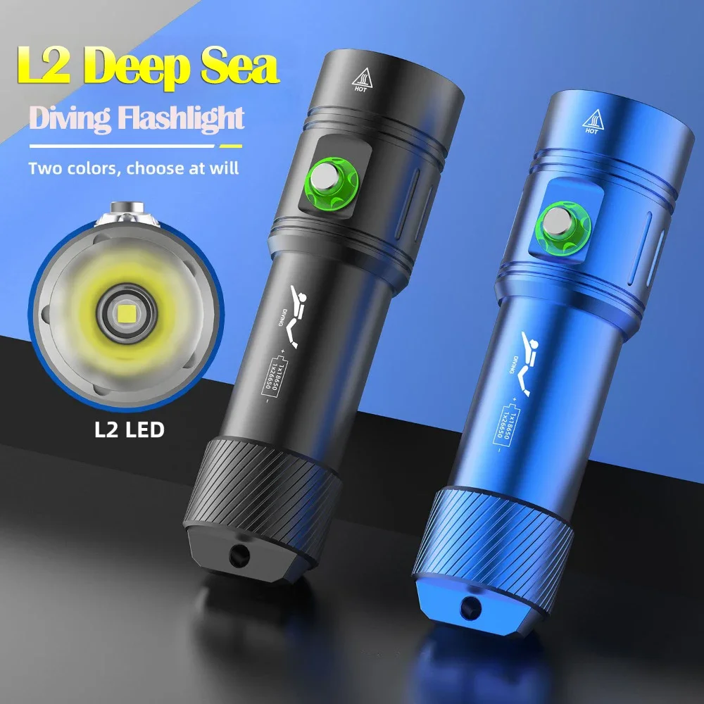 Professional Scuba Diving Flashlight L2 Super Bright 5000 Lumens LED Dive Torch IPX8 Waterproof 200m Underwater 26650 Lantera