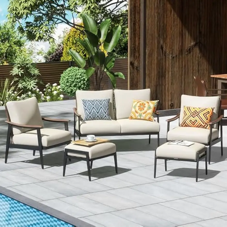 

NATURAL EXPRESSIONS 5 Pieces Patio Furniture Set, Outdoor Furniture Sofa Sectional Modern Metal Patio Conversation Set