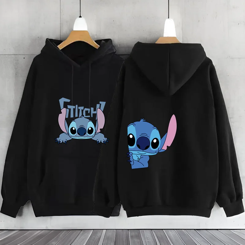 Feminino Disney Lilo e Stitch Camisola de manga comprida, roupa casual Y2K, capuz fofo, roupa de mulher