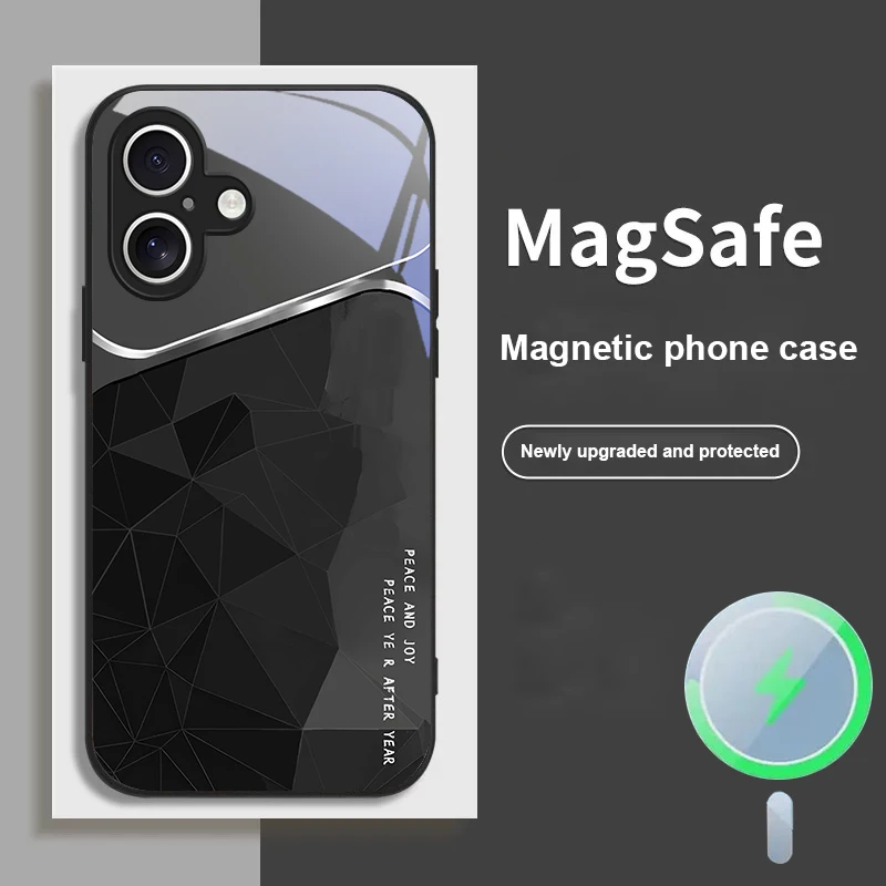 

Wishes for a happy life For Magsafe iPhone 17 Pro Max 16E 15 Pro 14 13 Plus 12 mini 11 XR Xs X 7 8 16 17 Air Glass Phone Case