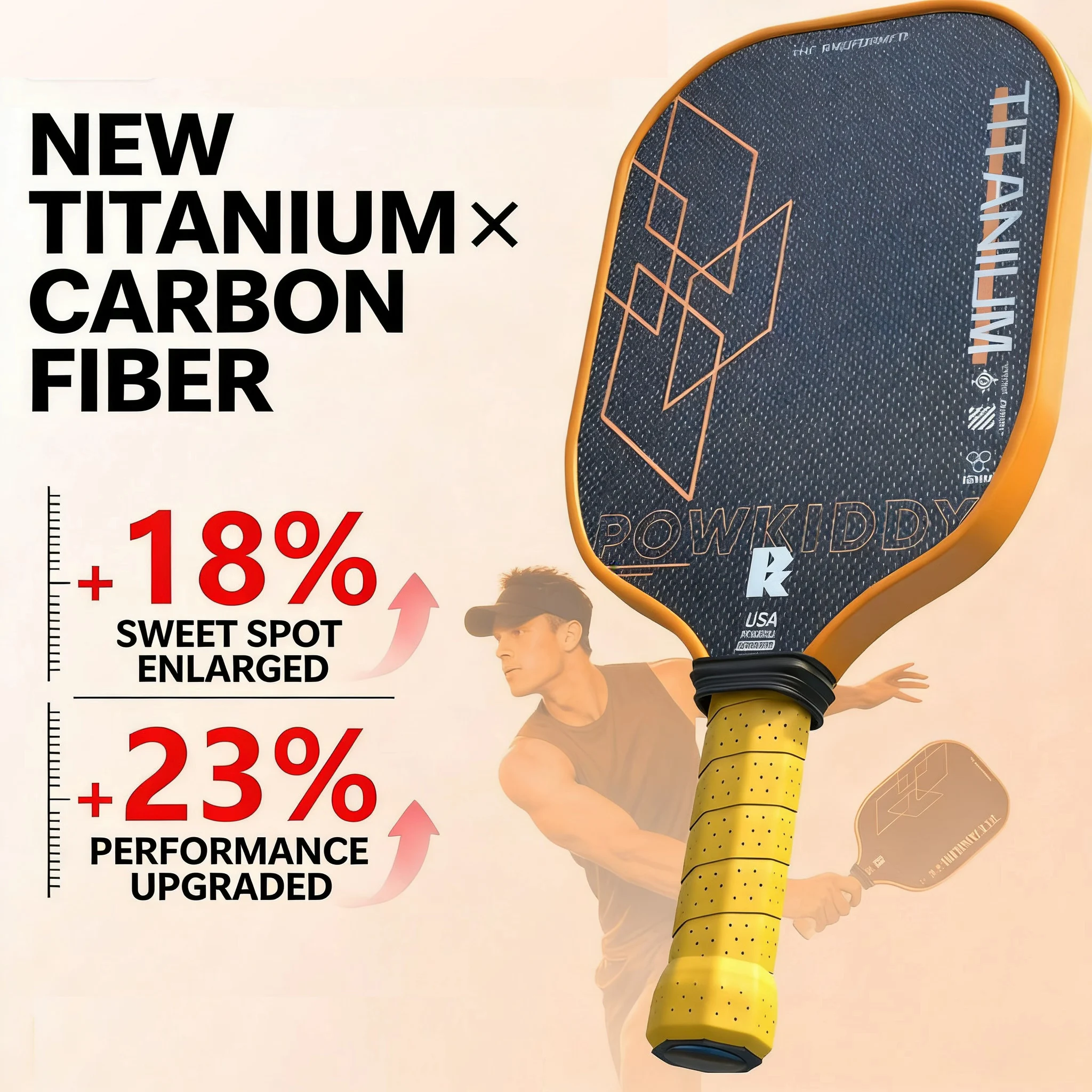 

Pickleball Paddle Titanium Fiber Carbon Weave Heat Pressed Integrated Attack Type Professional Racket 16mm PP Honeycomb Core