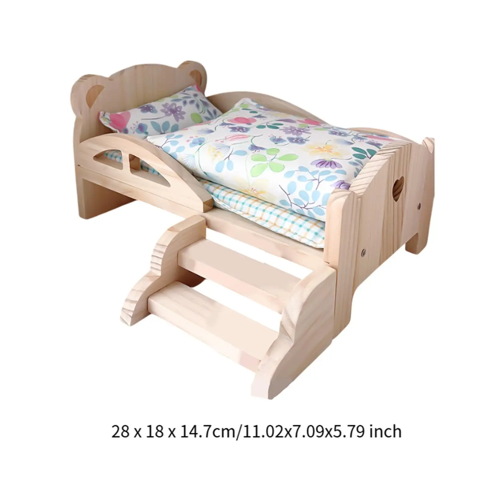 1/12 Wooden Doll Miniature Bed Cartoon Simulation for Dollhouse Decoration