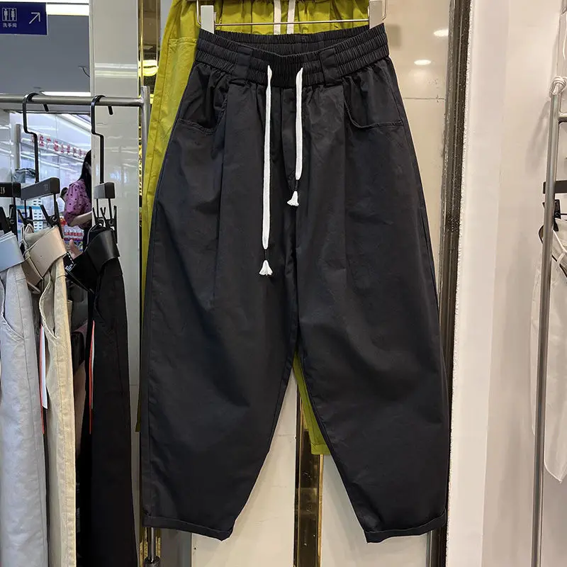 

Мужские повседневные брюки больших размеров, свободные джинсы Harlan Sle из девяти предметов, весна-лето, повседневная одежда, прямые брюки с высокой талией