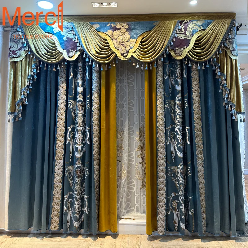 French Villa European Retro High-end Palace Luxury Curtains for Living Dining Room Bedroom Custom Size Embroidered Decoration