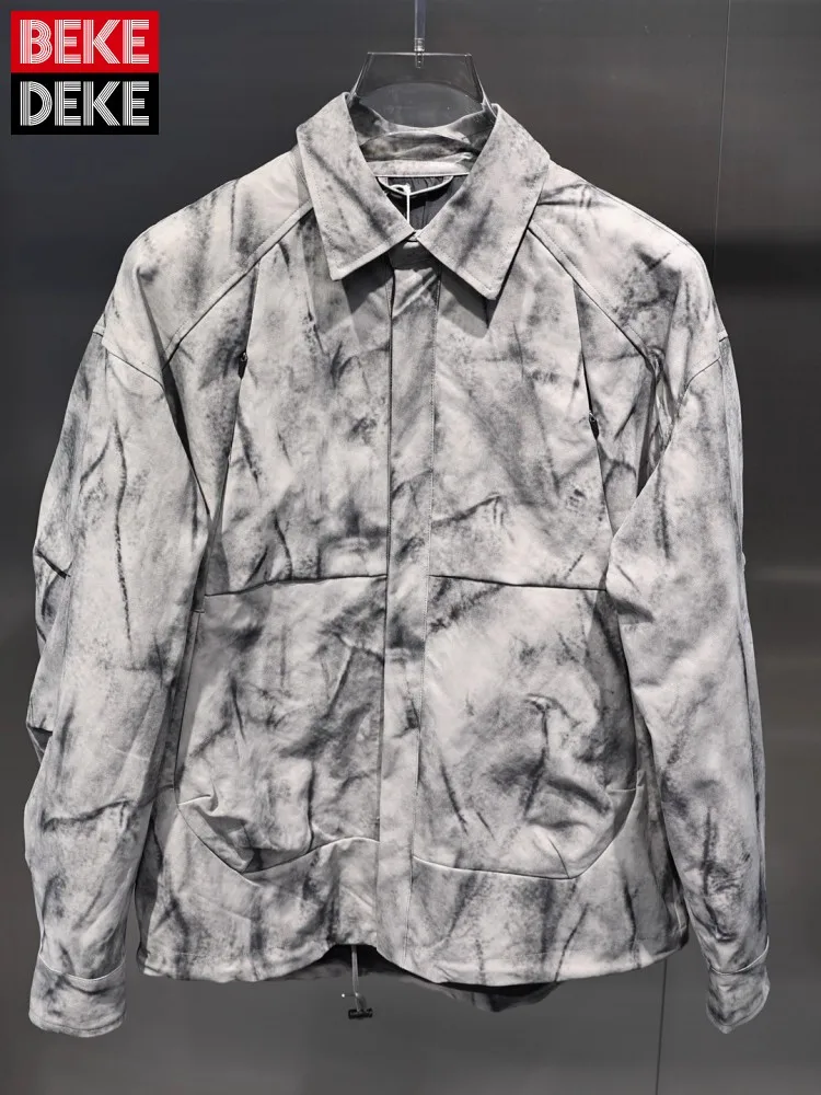 

Индивидуальная винтажная мужская куртка Tie Dye, осенняя свободная посадка с длинным рукавом, дизайнерская верхняя одежда, уличная повседневная рубашка, куртки мужские