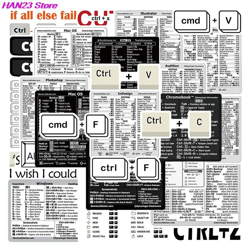 Windows word/Excel (para windows)/adobe photoshop, Referência rápida, guia de teclado, para laptop ou pc, 30pcs